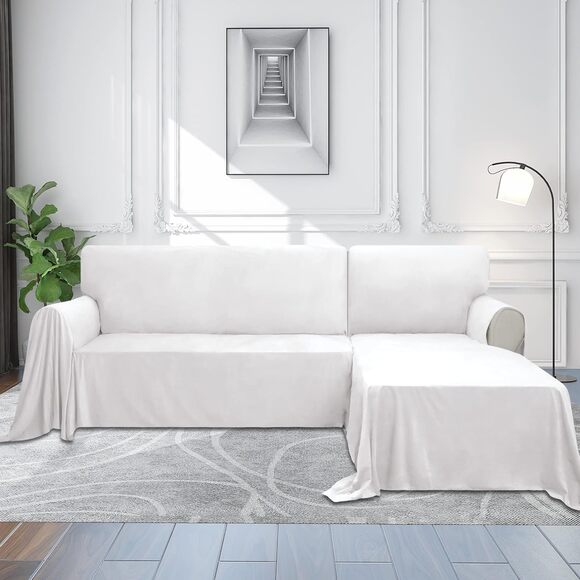 NEW Easy-Going Luxury Velvet Sectional Couch Coverfor L Shaped  (Whi te, Small) - Picture 1 of 6